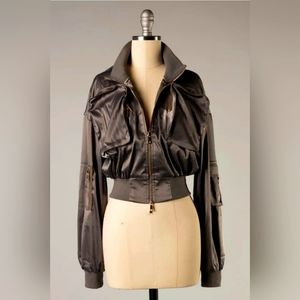 Dull Satin Zip Up Bomber Jacket